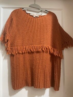 Fringed Knit Sweater in Burnt Orange